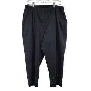 Worthington Stretch Paisley Embroidered Black Capri Pants 18W